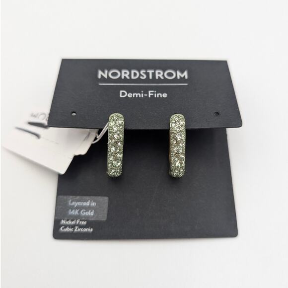 Nordstrom Women's Pavé Cubic Zirconia Huggie Hoop Earrings Green One Size - Picture 1 of 5